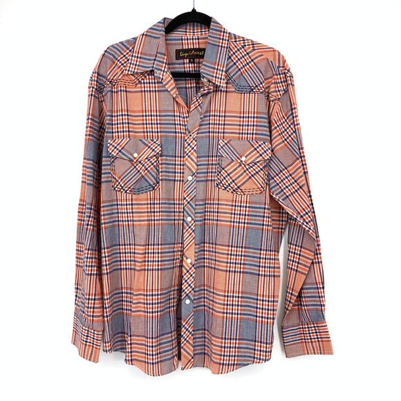 Liquidwest Button Front Long Sleeve Shirt Mens Size XL Orange Blue Plaid - Picture 1 of 7